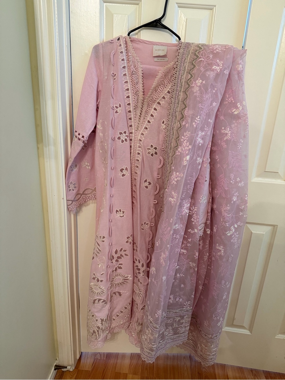 Semi-Formal Long Sleeve Embroidered Pink Dress with Dupatta